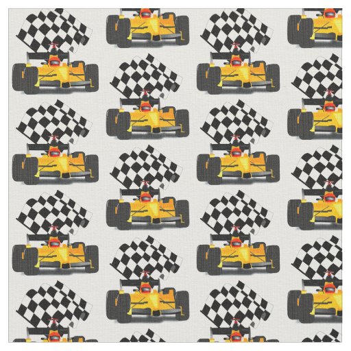 Yellow Race Car with Checkered Flag Fabric