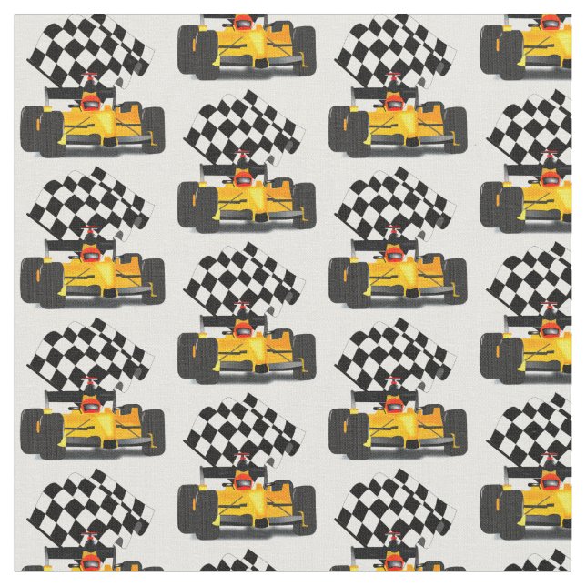 Yellow Race Car with Checkered Flag Fabric (Close Up)