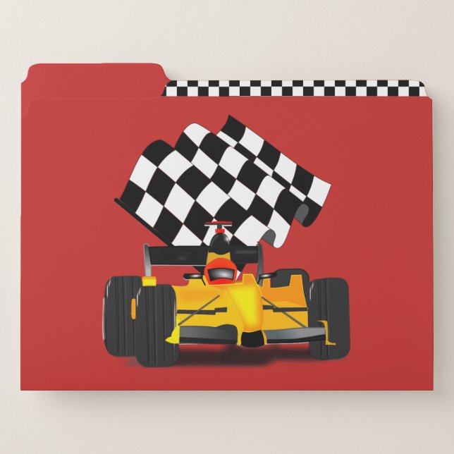 Yellow Race Car With Checkered Flag File Folder (Front Left)