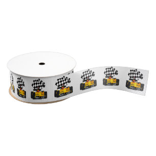 Yellow  Race Car with Checkered Flag Grosgrain Ribbon
