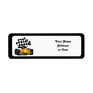 Yellow  Race Car with Checkered Flag Label