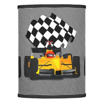 Yellow  Race Car With Checkered Flag Lamp Shade by gravityx9 at Zazzle