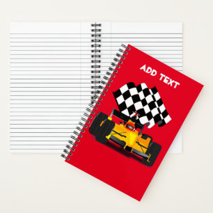 Yellow Race Car with Checkered Flag Notebook
