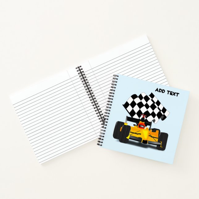 Yellow Race Car with Checkered Flag Notebook (Inside)