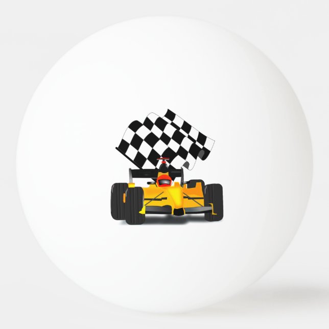 Yellow  Race Car with Checkered Flag Ping-Pong Ball (Back)