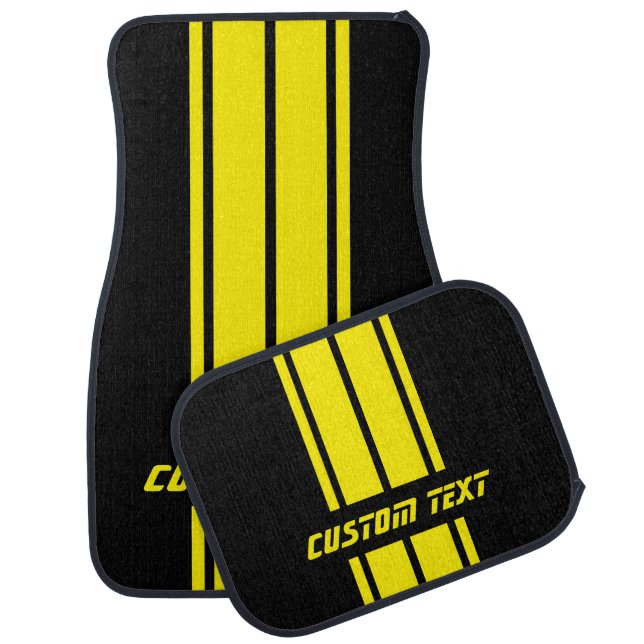 Yellow Race Double Stripes | Personalize Car Floor Mat (Set)