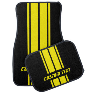 Yellow Race Double Stripes   Personalize Car Floor Mat