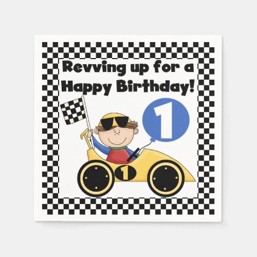 Yellow Racing Car 1st Birthday Paper Napkins