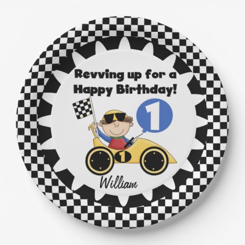 Yellow Racing Car 1st Birthday Paper Plates