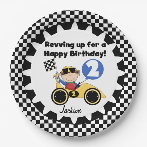 Yellow Racing Car 2nd Birthday Paper Plates