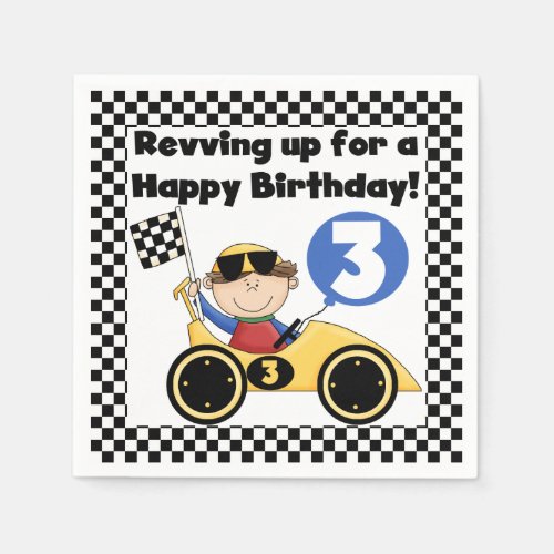 Yellow Racing Car 3rd Birthday Paper Napkins