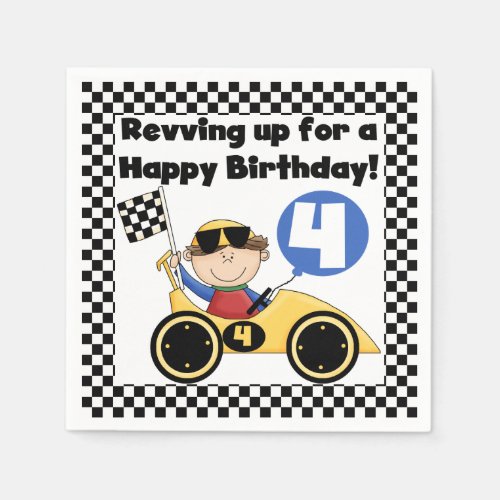 Yellow Racing Car 4th Birthday Paper Napkins