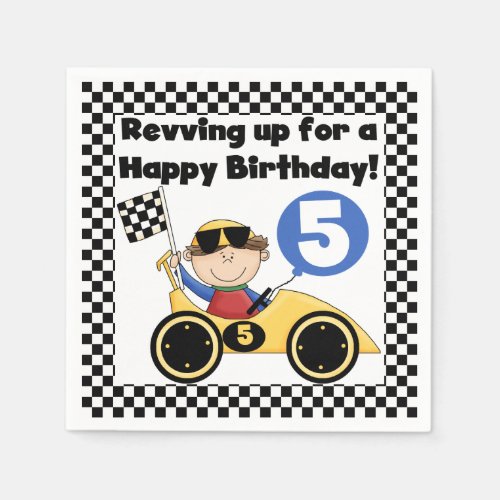 Yellow Racing Car 5th Birthday Paper Napkins