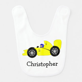 Yellow Racing Car Design Just Add Name Baby Bib