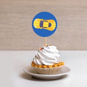 Yellow Racing Car Racetrack Baby Boy Dedication Classic Round Sticker