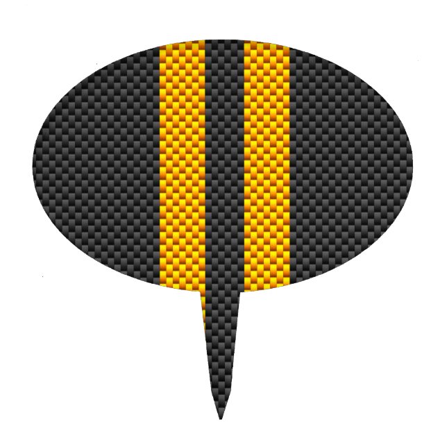 Yellow Racing Stripes Carbon Fiber Style Cake Topper (Front)