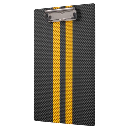 Yellow Racing Stripes Carbon Fiber Style Clipboard