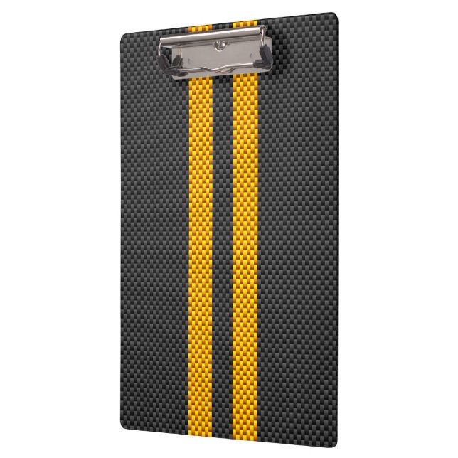 Yellow Racing Stripes Carbon Fiber Style Clipboard (Left)