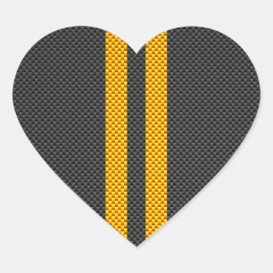 Yellow Racing Stripes Carbon Fiber Style Heart Sticker