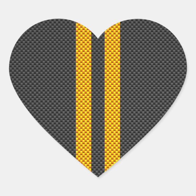 Yellow Racing Stripes Carbon Fiber Style Heart Sticker (Front)
