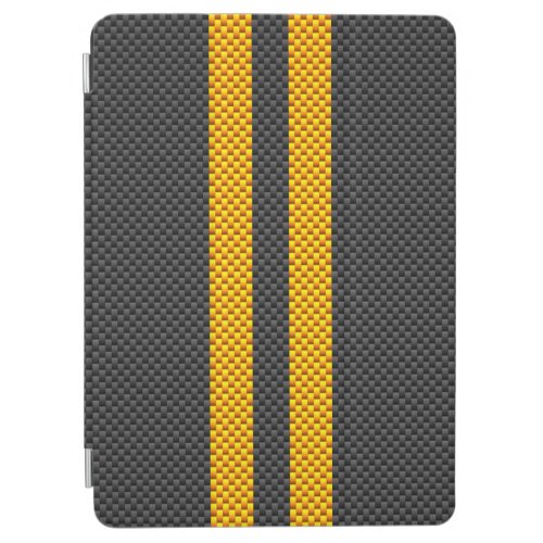 Yellow Racing Stripes Carbon Fiber Style iPad Air Cover