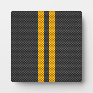 Yellow Racing Stripes Carbon Fiber Style Plaque