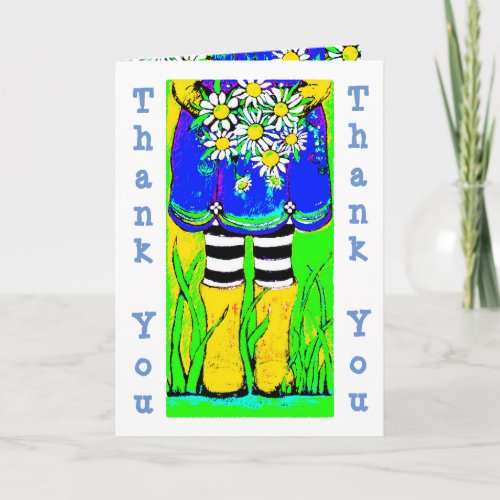 Yellow Rain Boots Daisies Springtime Thank you Card