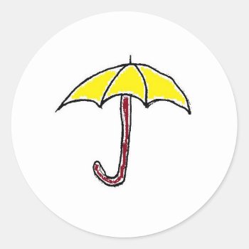Yellow Rain Or Sunny Day Umbrella Cartoon  Classic Round Sticker by CorgisandThings at Zazzle