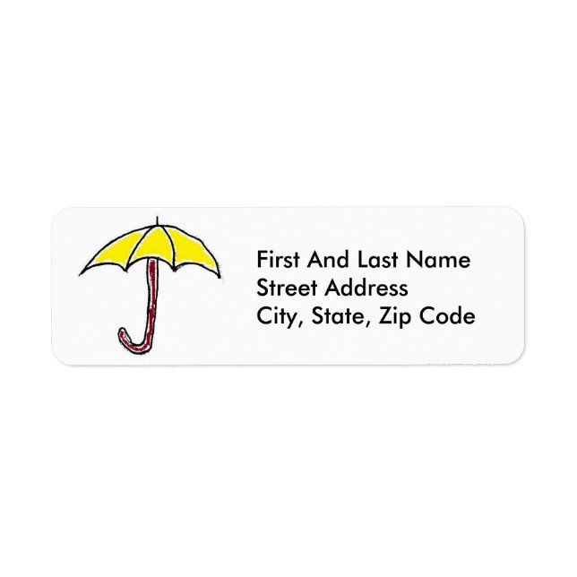 Yellow Rain or Sunny Day Umbrella Cartoon  Label (Front)