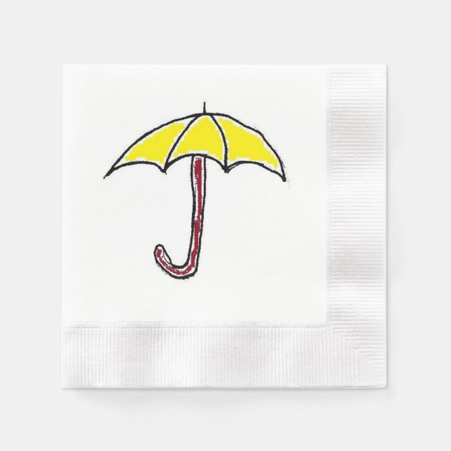 Yellow Rain or Sunny Day Umbrella Cartoon  Paper Napkins (Front)