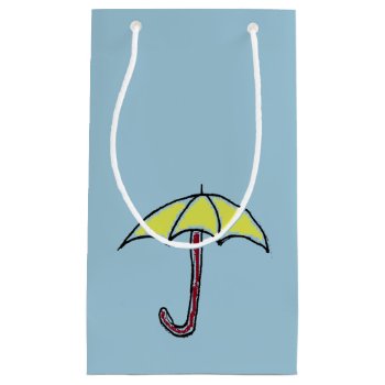 Yellow Rain Or Sunny Day Umbrella Cartoon  Small Gift Bag by CorgisandThings at Zazzle
