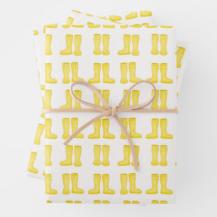 Yellow Rainboots Toddler Wellies Baby Shower Wrapping Paper Sheets