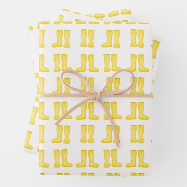 Yellow Rainboots Toddler Wellies Baby Shower  Wrapping Paper Sheets (In situ)