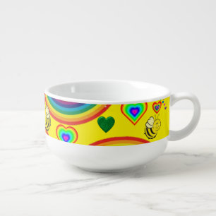 Yellow Rainbow Bumblebee Hearts Soup Mug