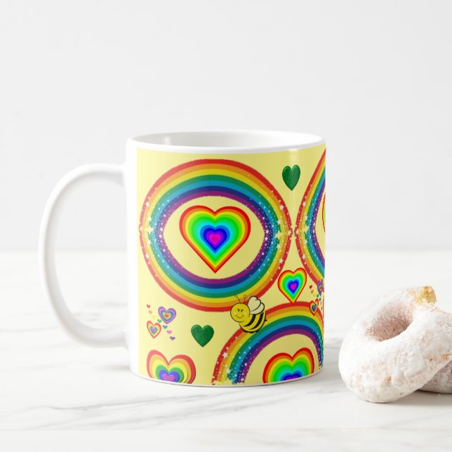 Yellow Rainbow Bumblebee Mug (With Donut)