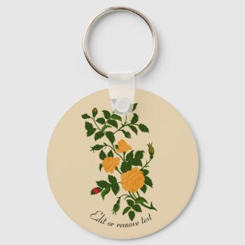 Yellow Rambling Rose With Ladybug Keychain by randysgrandma at Zazzle