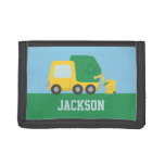 Yellow Recycling Garbage Truck Kids Personalized Trifold Wallet at Zazzle