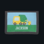 Yellow Recycling Garbage Truck Kids Personalized Trifold Wallet<br><div class="desc">A bright yellow and green garbage truck with a garbage bin. On the side of the truck is the recycling,  reuse and reduce logo. Personalize with name of child! Perfect for kids who love trucks!</div>
