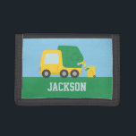 Yellow Recycling Garbage Truck Kids Personalized Trifold Wallet<br><div class="desc">A bright yellow and green garbage truck with a garbage bin. On the side of the truck is the recycling,  reuse and reduce logo. Personalize with name of child! Perfect for kids who love trucks!</div>
