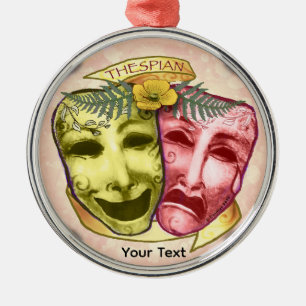 Yellow Red Actor Masks Metal Ornament