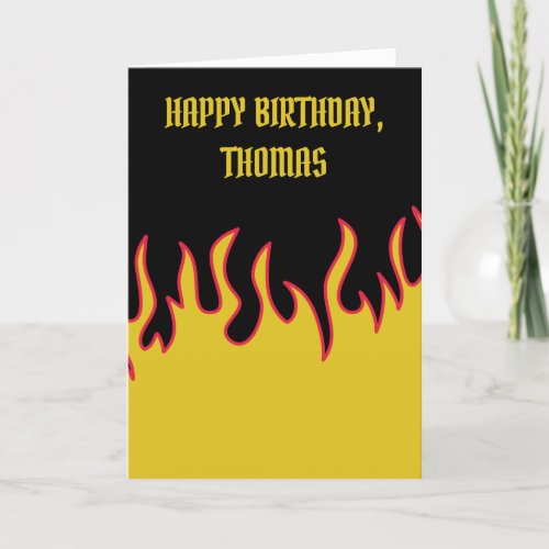 Yellow Red and Black Fire Flames Custom Message Card