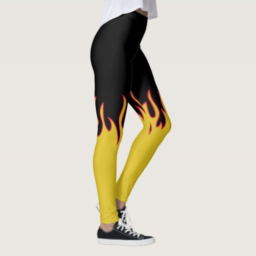Yellow Red and Black Fire Flames Leggings