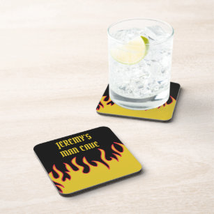Yellow, Red and Black Flames Custom Message Beverage Coaster