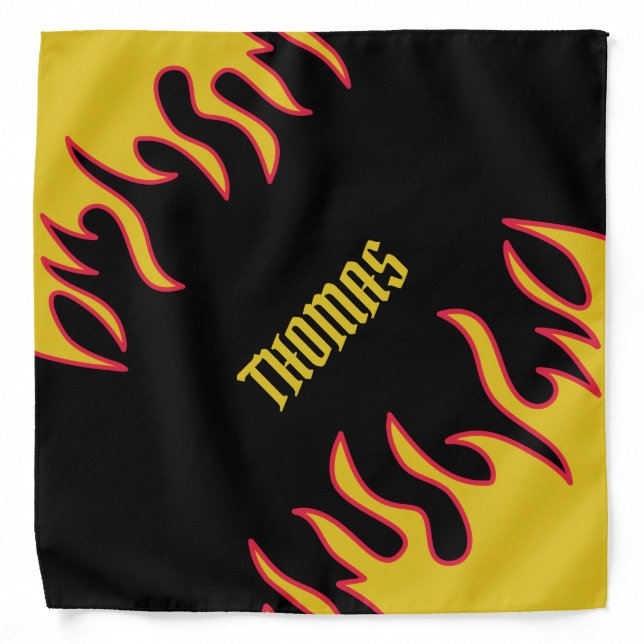 Yellow, Red and Black Flames Personalized Bandana (Front)
