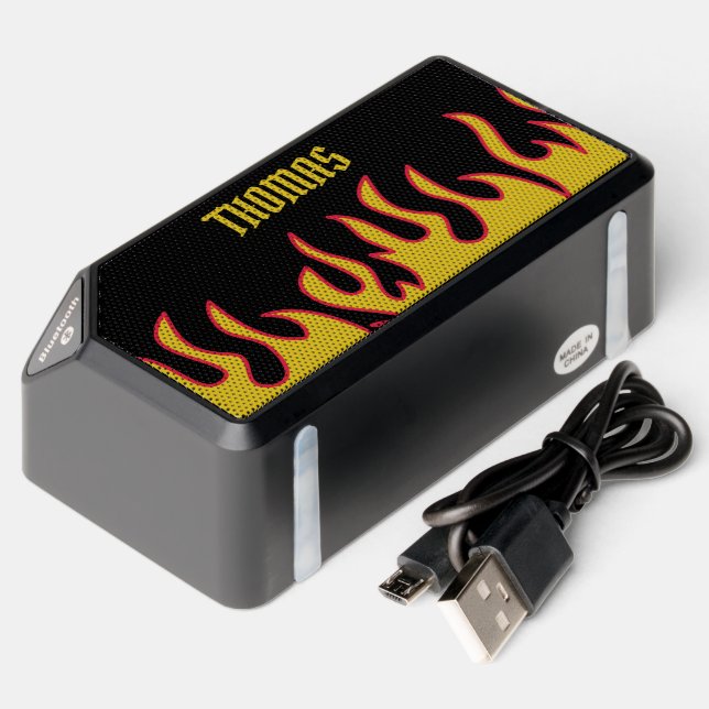 Yellow, Red and Black Flames Personalized Bluetooth Speaker (Laydown)
