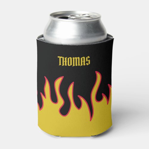 Yellow Red and Black Flames Personalized Can Cooler