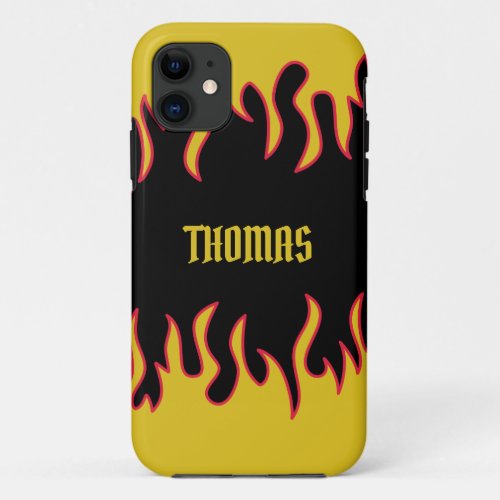 Yellow Red and Black Flames Personalized iPhone 11 Case