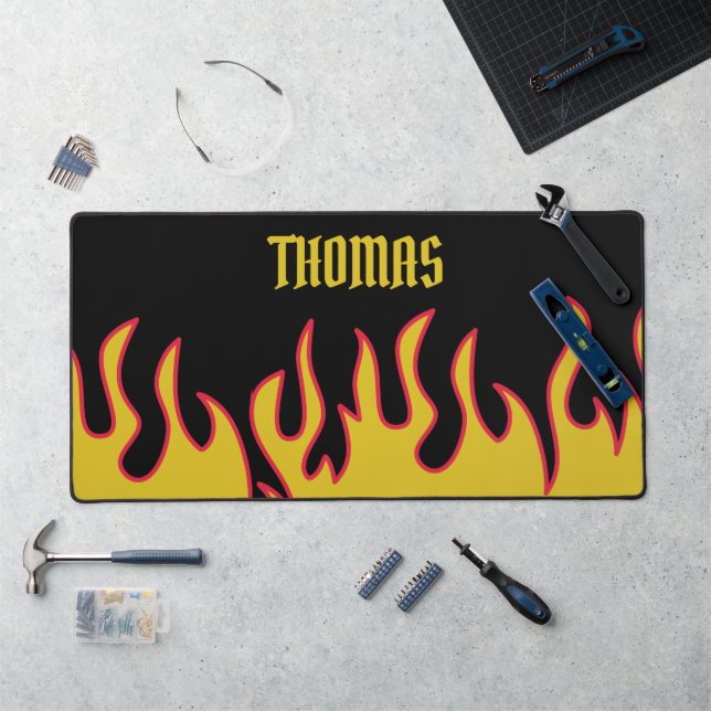 Yellow, Red and Black Flames Personalized Desk Mat (Workstation)