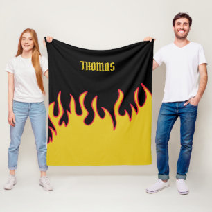 Yellow, Red and Black Flames Personalized Fleece Blanket