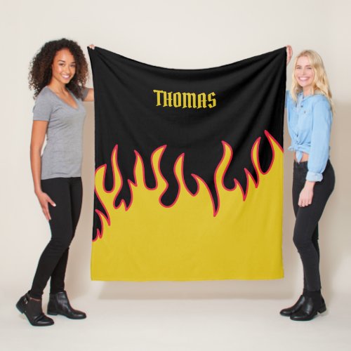 Yellow Red and Black Flames Personalized Fleece Blanket